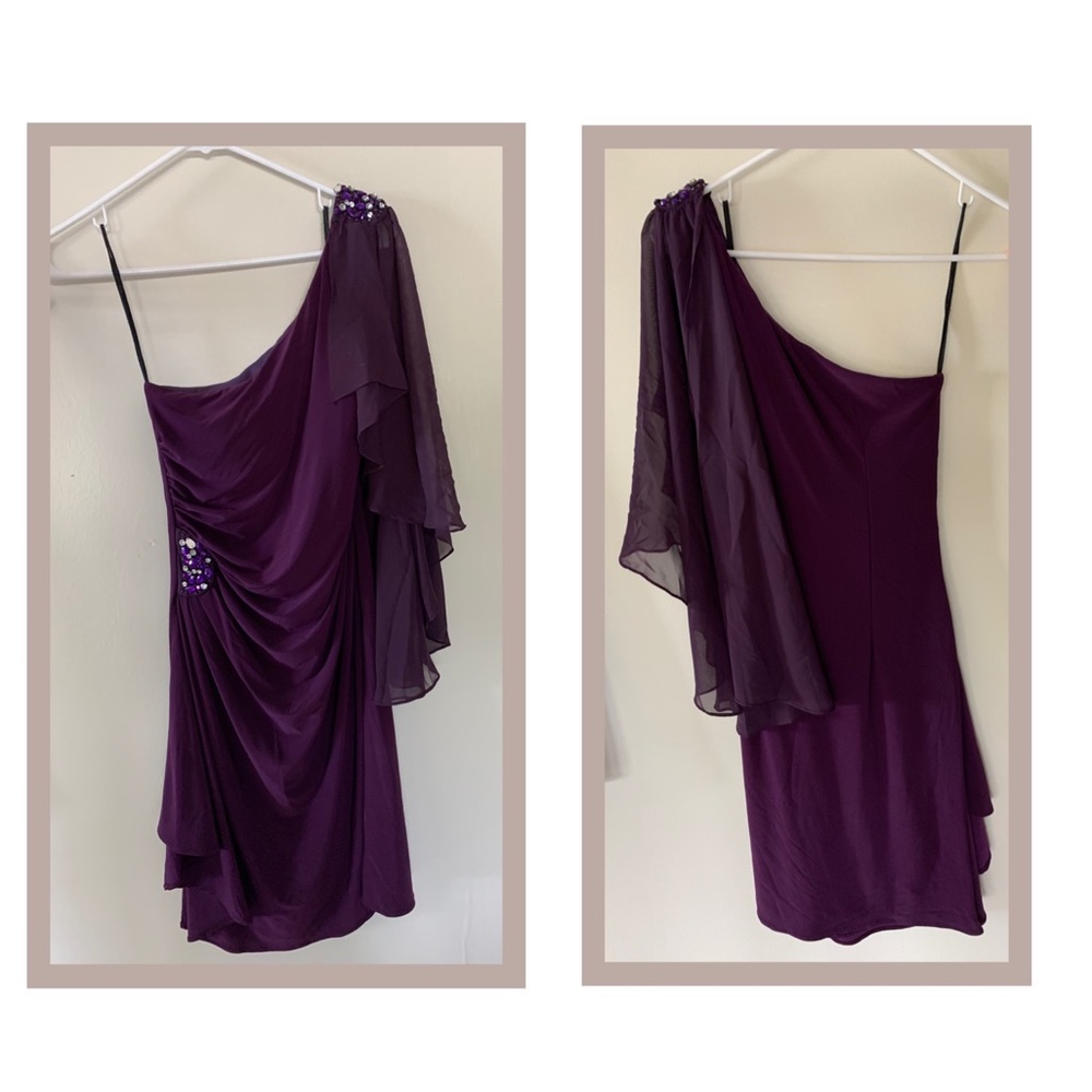 Purple, one shoulder jeweled evening dress. Size M